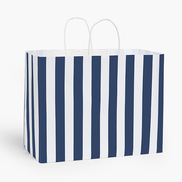 Cabana Stripe Navy Gift Bag, Vogue 16x6x12", 25 Pack