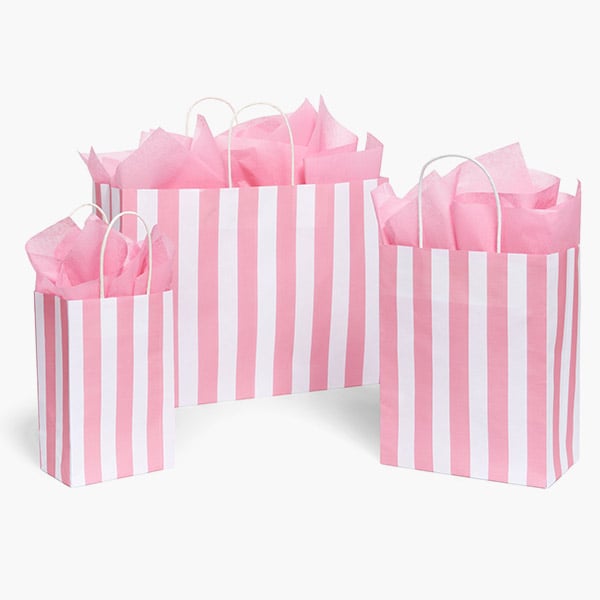 Cabana Stripe Pink Gift Bag, Assortment, 125 Pack