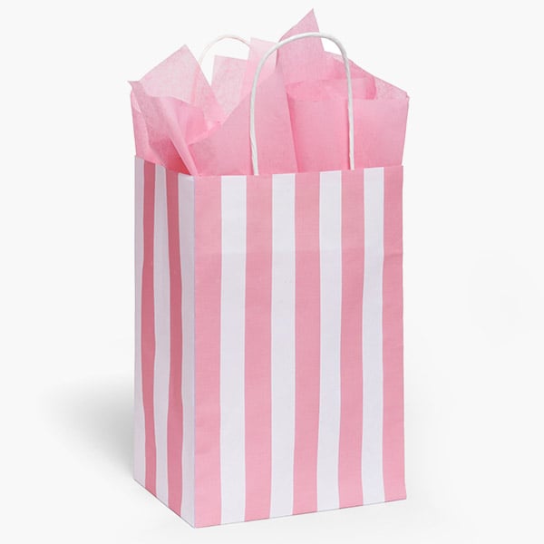 Cabana Stripe Pink Gift Bag, Cub 8x4.75x10.25", 250 Pack