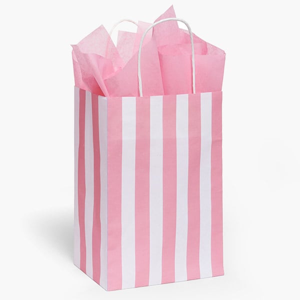 Cabana Stripe Pink Gift Bag, Cub 8x4.75x10.25", 100 Pack