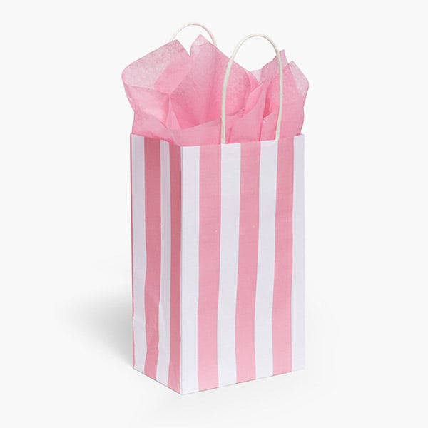 Cabana Stripe Pink Gift Bag, Rose 5.25x3.25x8.25", 100 Pack