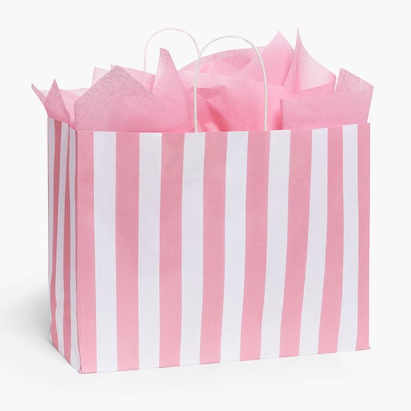 Cabana Stripe Pink Gift Bag, Vogue 16x6x12", 100 Pack