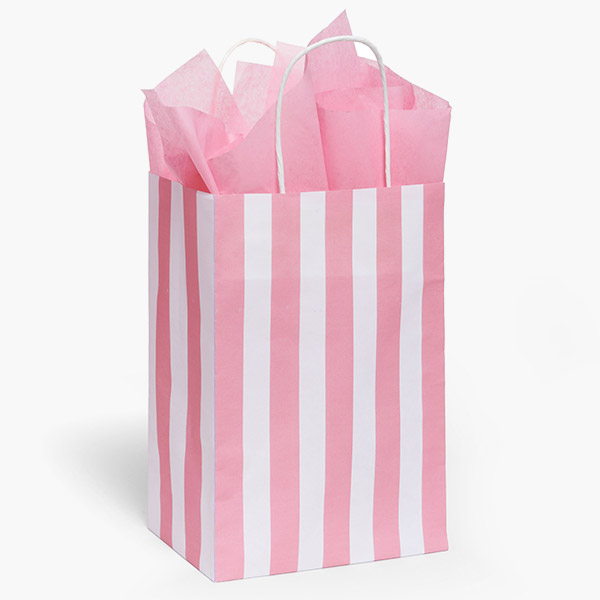 Cabana Stripe Pink Gift Bag, Cub 8x4.75x10.25", 25 Pack