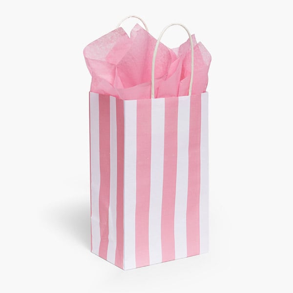 Cabana Stripe Pink Gift Bag, Rose 5.25x3.25x8.25", 25 Pack