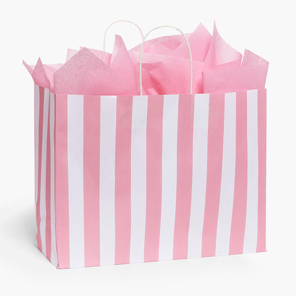 Cabana Stripe Pink Gift Bag, Vogue 16x6x12", 25 Pack