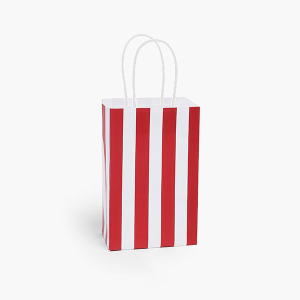 Cabana Stripe Red Gift Bag, Rose 5.25x3.25x8.25",100 Pack