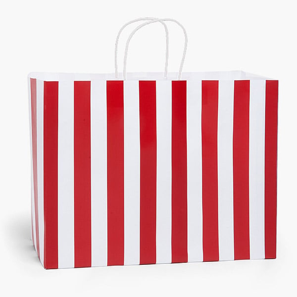 Cabana Stripe Red Gift Bag, Vogue 16x6x12", 100 Pack