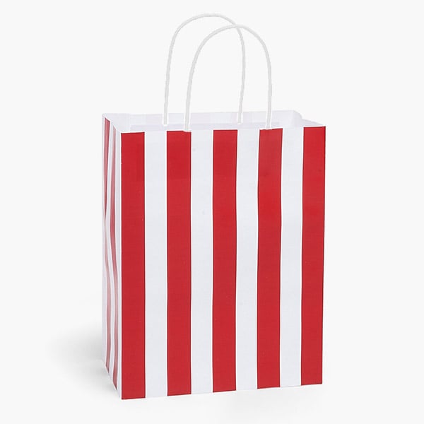 Cabana Stripe Red Gift Bag, Cub 8x4.75x10.25", 25 Pack