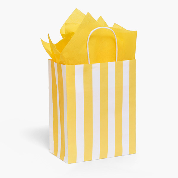 Cabana Stripe Yellow Gift Bag, Cub 8x4.75x10.25", 250 Pack