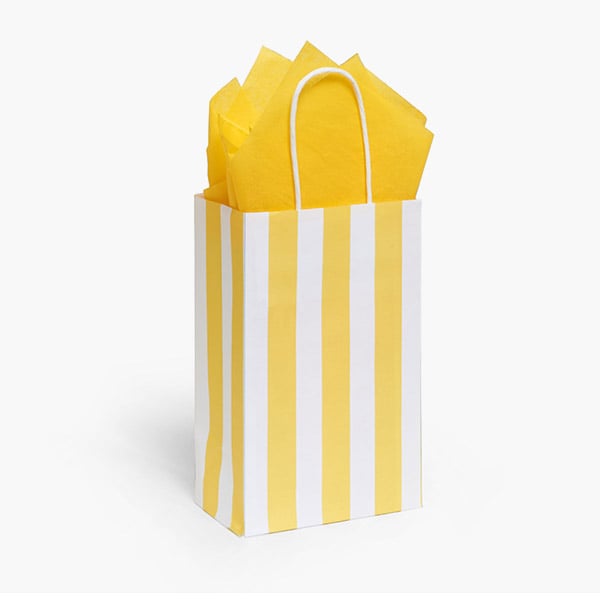 Cabana Stripe Yellow Gift Bag, Rose 5.25x3.25x8.25",100 Pack