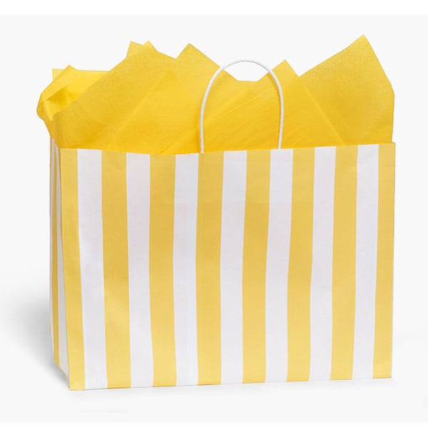 Cabana Stripe Yellow Gift Bag, Vogue 16x6x12", 100 Pack