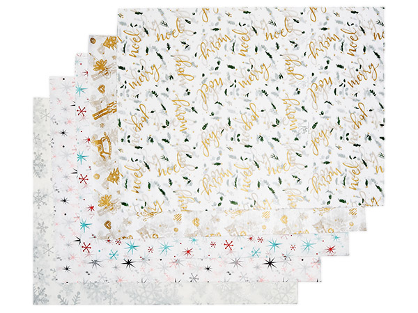 Festive Christmas Tissue Paper Assortment, 20x30", 60 Sheet Pack