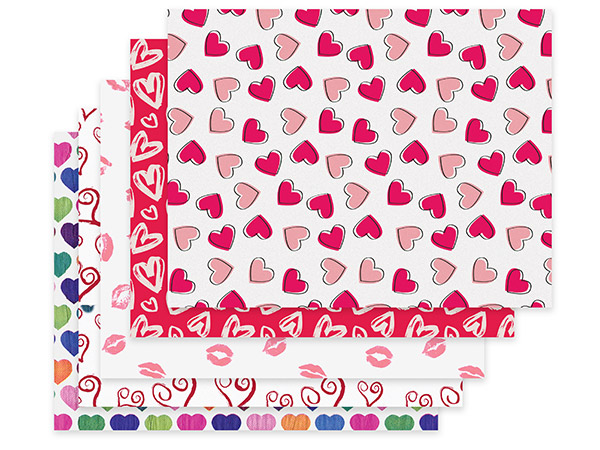 Curly Swirly Hearts Tissue Paper, 20x30, Bulk 120 Sheet Pack
