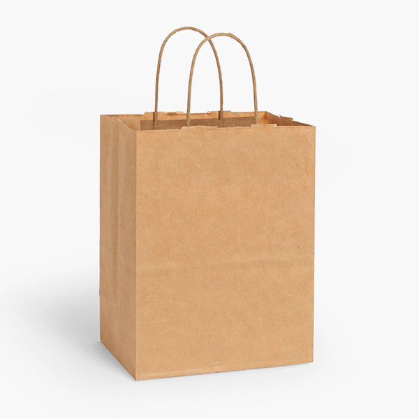 Natural Brown Kraft Shopping Bags, Cub 8x4.75x10", 100 Pack