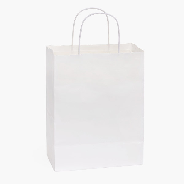White Kraft Paper Shopping Bags, Cub 8x4.75x10", 100 Pack