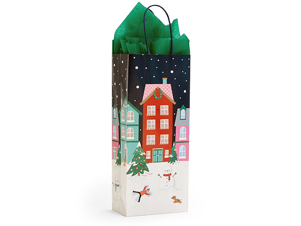 Christmas Village Gift Bags, Wine 5.5x3.25x13