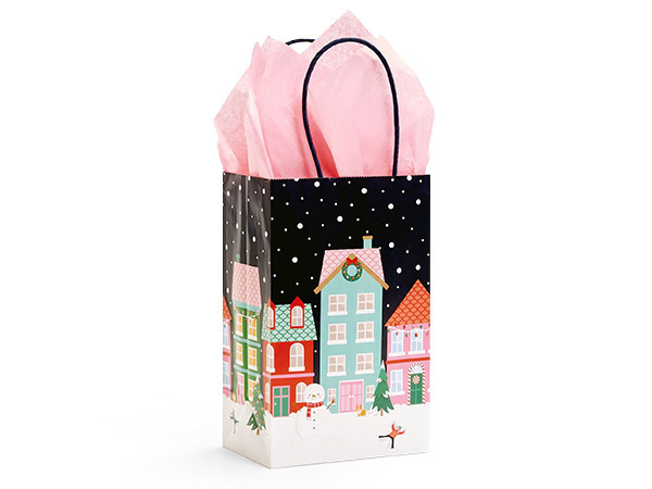 Christmas Village Gift Bags, Rose 5.25x3.5x8.25", 100 Pack