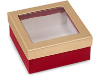 Red & Brushed Gold Window Candy Boxes, 3.5x3.5x1.5