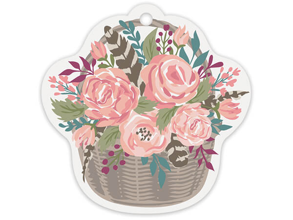 Floral Basket Shape Gift Tag Gloss, 3" Shape, 50 Pack