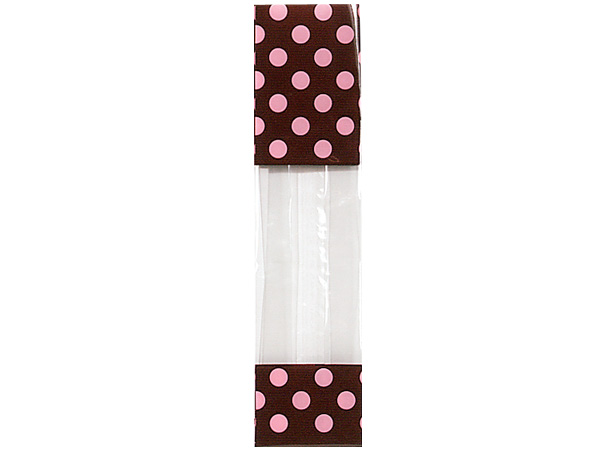 Chocolate & Pink Polka Dots Cello Bags, 2x1.75x9.5", 100 Pack