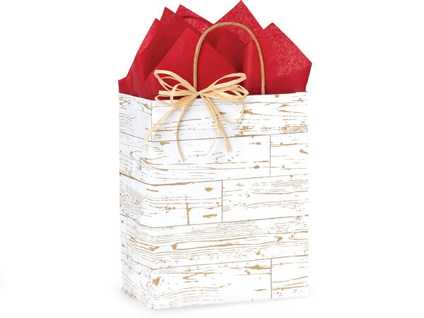 Distressed Wood Paper Shopping Bags, Cub 8x4.75x10.25", 25 Pack