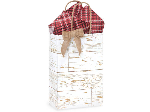 *Distressed Wood Paper Shopping Bags, Rose 5.5x3.25x8.5", 25 Pack