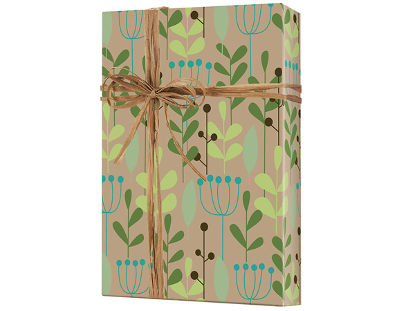 Leaves and Berries Wrapping Paper 18"x417', Half Ream Roll