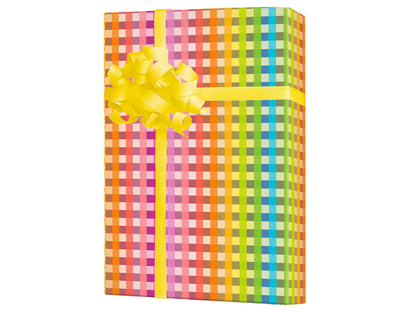 Rainbow Gingham Wrapping Paper 18"x833', Full Ream Roll