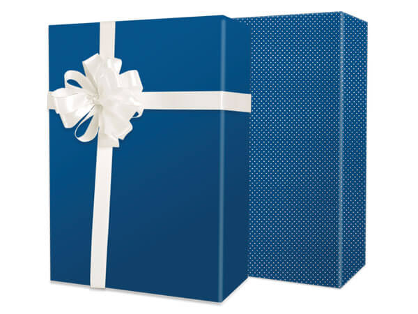 Classic Blue Reversible Gift Wrap 18"x833', Full Ream Roll