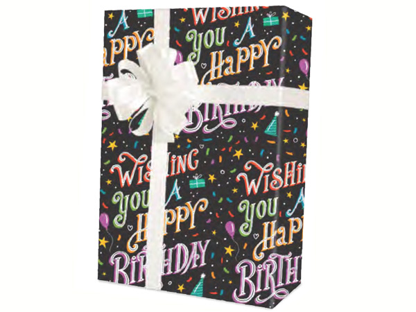 Wishing You a Happy Birthday Gift Wrap, 24"x100', Cutter Box