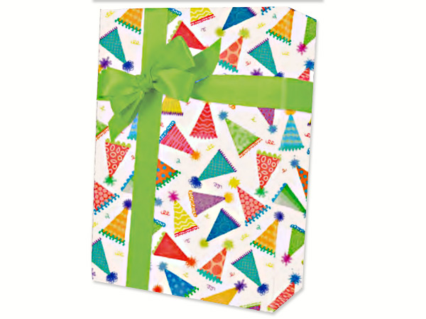 Party Hats Wrapping Paper 24"x417', Half Ream Roll