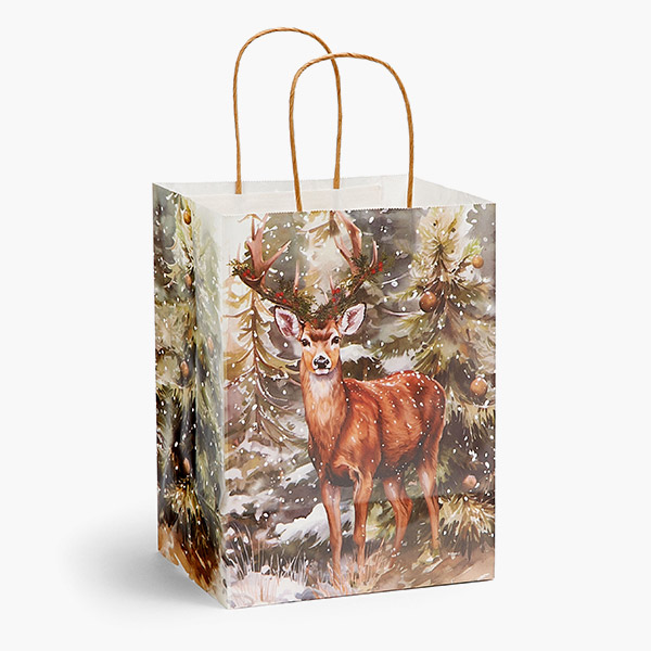Evergreen Deer Paper Gift Bags, Cub 8x4.75x10", 250 Pack