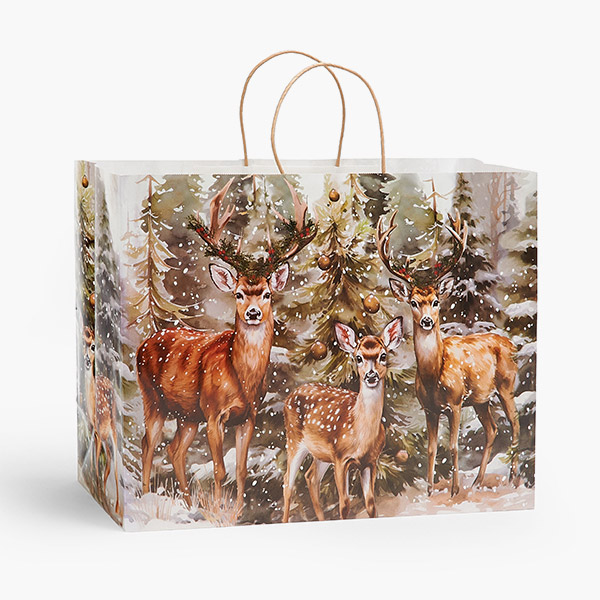 Evergreen Deer Paper Gift Bags, Vogue 16x6x12", 200 Pack