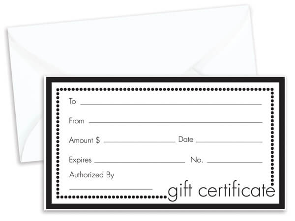 Black & White Gift Certificate & White Envelopes, 100 pack