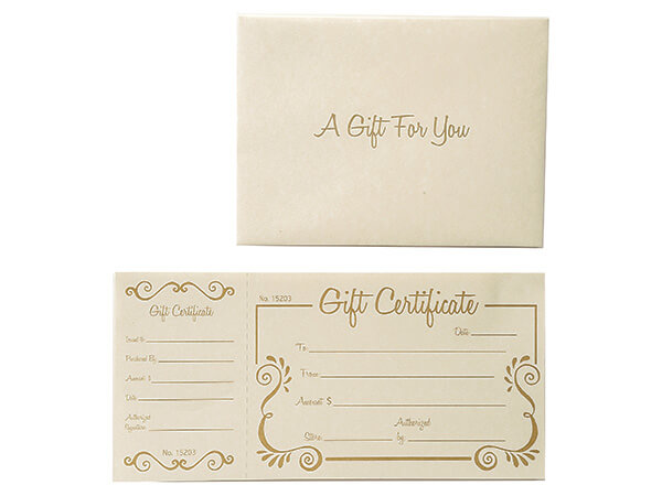 Gold Scroll Deluxe Gift Certificate & Ivory Envelopes, 100 pack