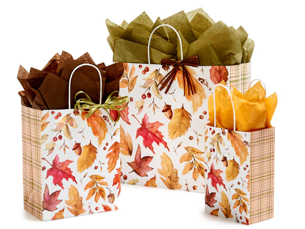 Fall Leaves Paper Shopping Bag Assortment, 125 Pack