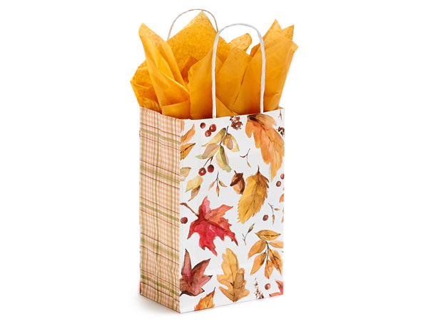 Fall Leaves Paper Shopping Bag, Rose 5.25x3.50x8.25", 250 Pack