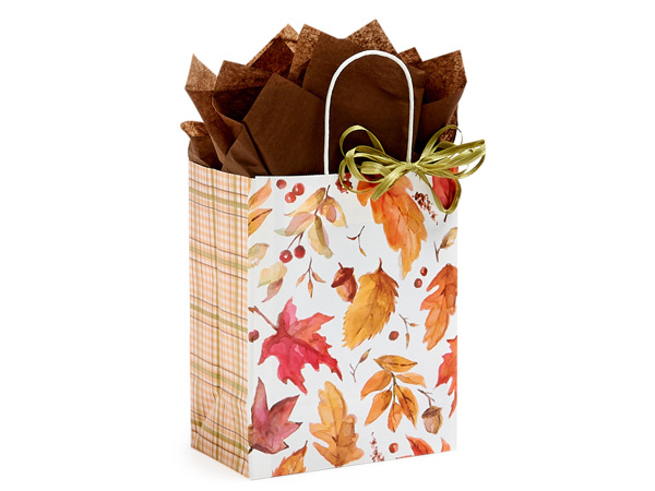 Fall Leaves Paper Shopping Bag Cub 8x4.75x10", 25 Pack