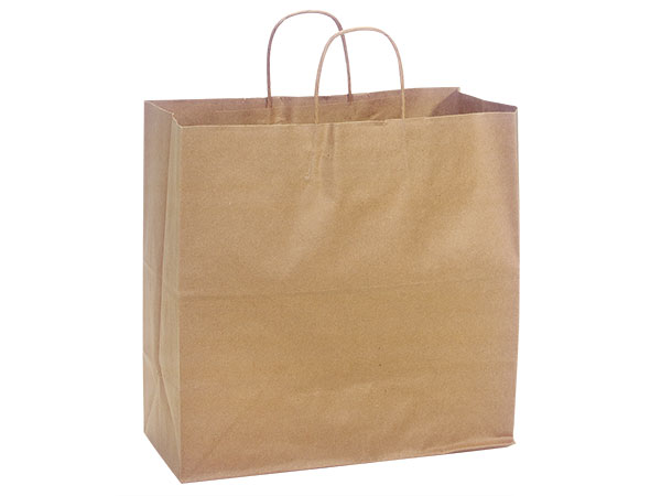 Natural Brown Kraft Shopping Bags Filly 13x7x13", 250 Pack