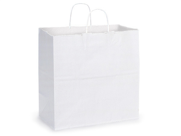 White Kraft Paper Shopping Bags, Filly 13x7x13", 250 Pack