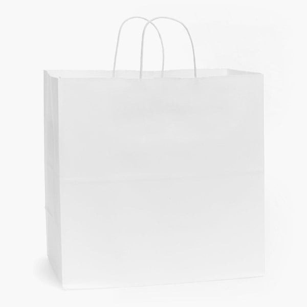 White Kraft Paper Shopping Bags, Filly 13x7x13", 100 Pack