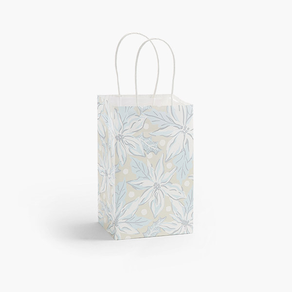 Frosted Poinsettia Paper Gift Bags, Rose 5.25x3.5x8.25",250 Pack