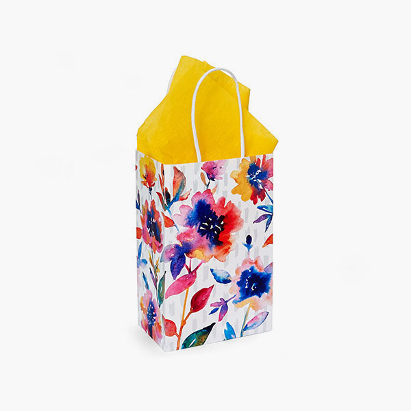 Floral Rain Paper Gift Bags, Rose 5.25x3.50x8.25", 100 Pack