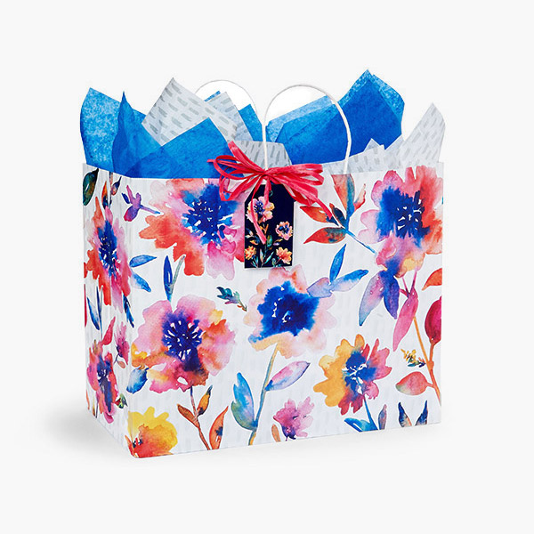 Floral Rain Paper Gift Bags, Vogue 16x6x12", 100 Pack