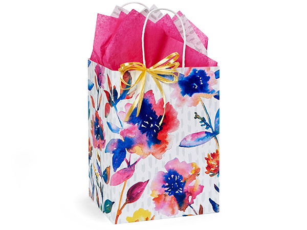 Floral Rain Paper Gift Bags, Cub 8x4.75x10", 25 Pack