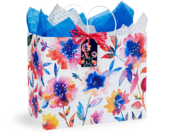 Floral Rain Paper Gift Bags, Vogue 16x6x12", 25 Pack