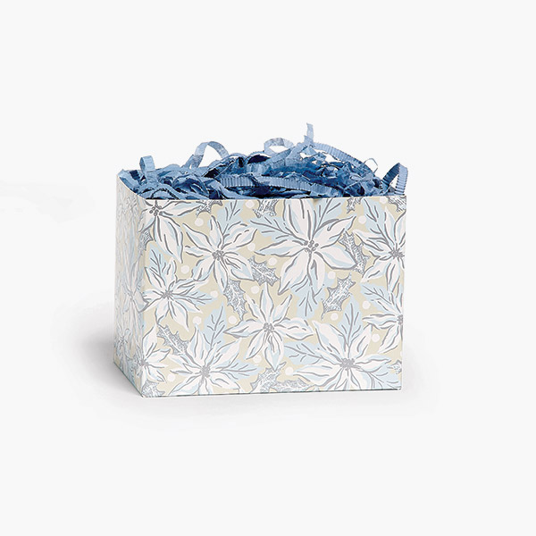 Frosted Poinsettia Basket Box, Small 6.75x4x5", 6 Pack