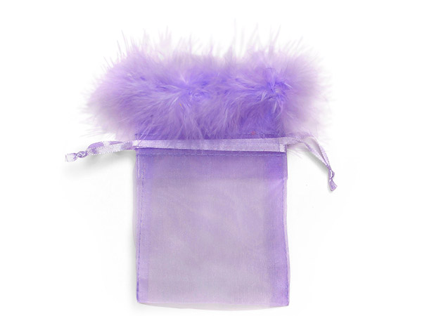 *Lavender Feather Trim Sheer Bags, 3x4", 10 Pack