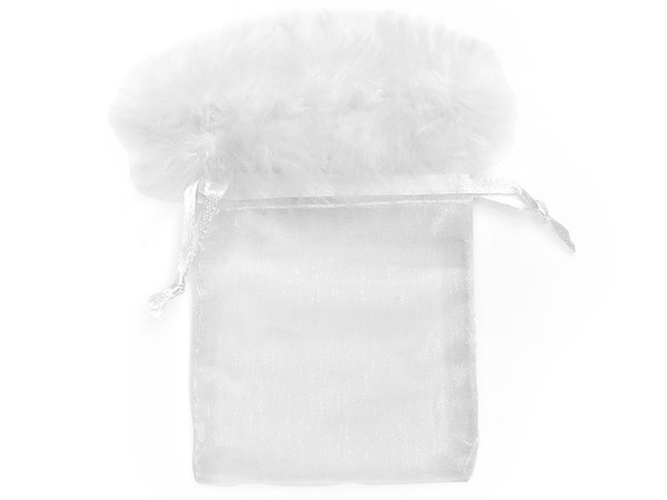 *White Feather Trim Sheer Bags, 3x4", 10 Pack