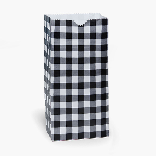 Black Gingham Print Gift Sack, 2lb Bag 4.25x2.25x8", 250 Pack